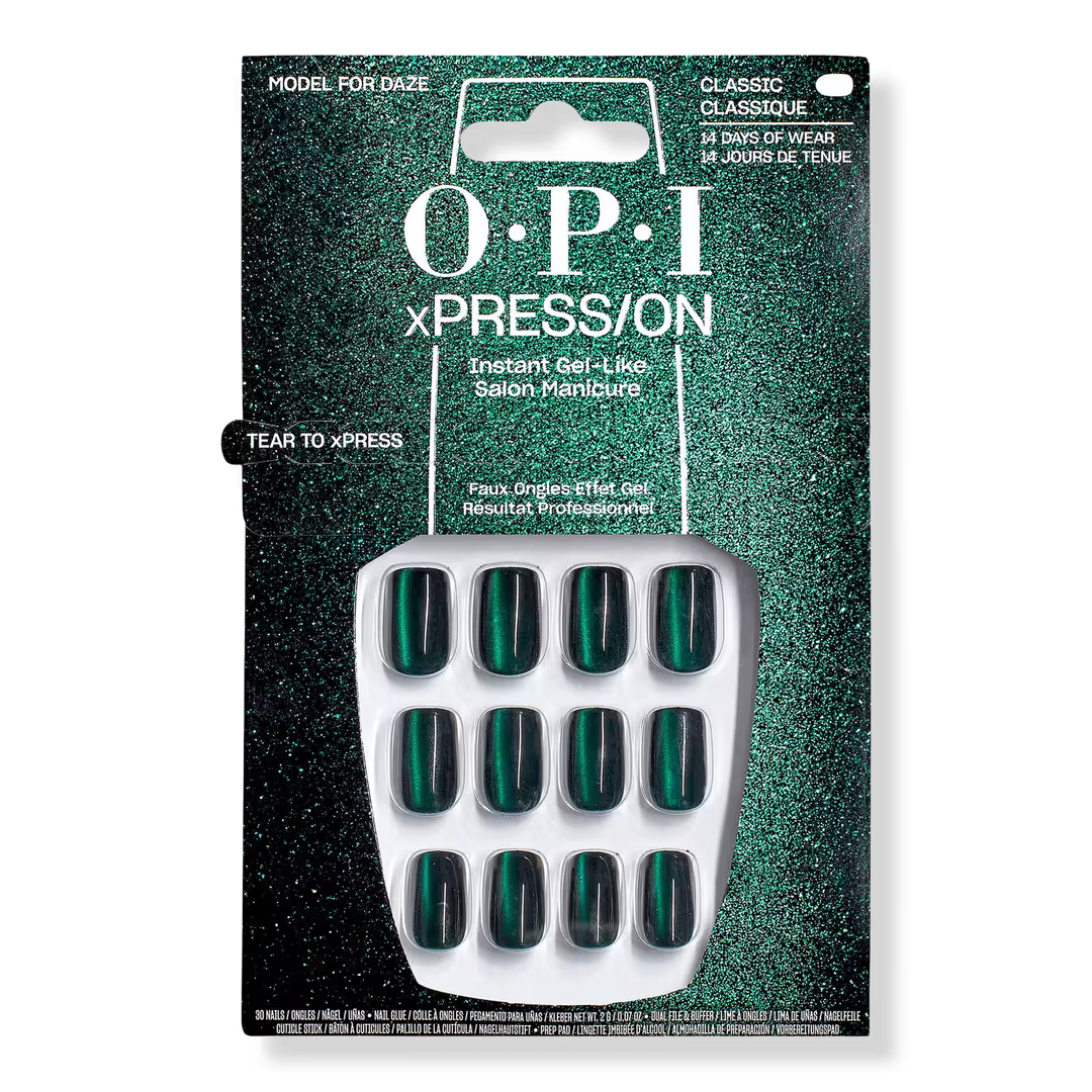 OPI XPRESS/ON Künstliche Nägel – Bis Zu 14 Tage Halt, Nagelkleber Inkl., Certified Chic Schwarz/Gold