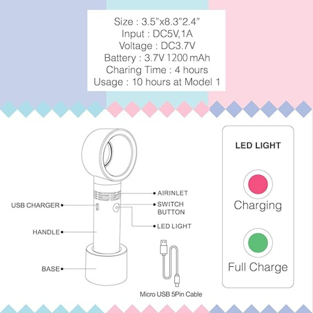 ZERQ9 Eyelash Extension Rechargeable Portable Fan