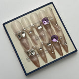 KUZA Press On Nails - Stiletto Cat Eye and Charms Design - 8964/8965
