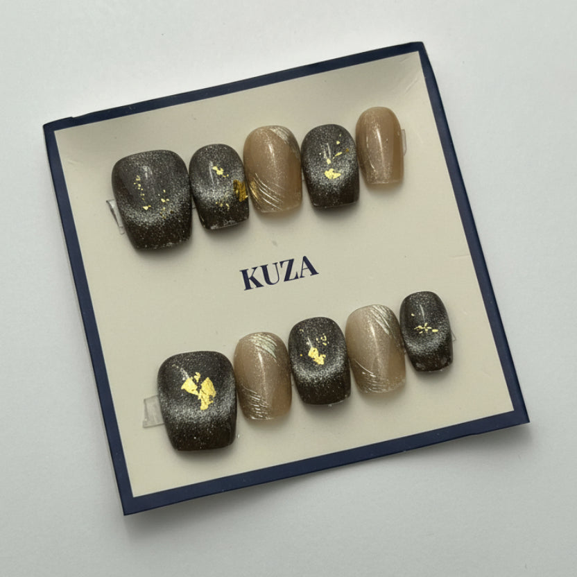 KUZA Press On Nails - Square Brown Cat Eye - 8854/8855/8856