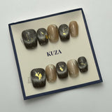 KUZA Press On Nails - Square Brown Cat Eye - 8854/8855/8856