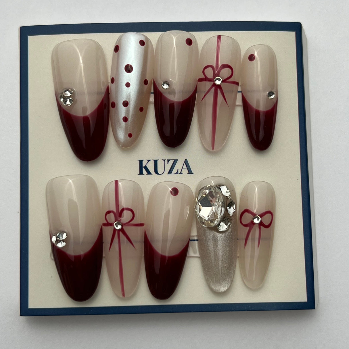 KUZA Press On Nails - Pink & Red Almond Nail Design - 8875/8876/8877