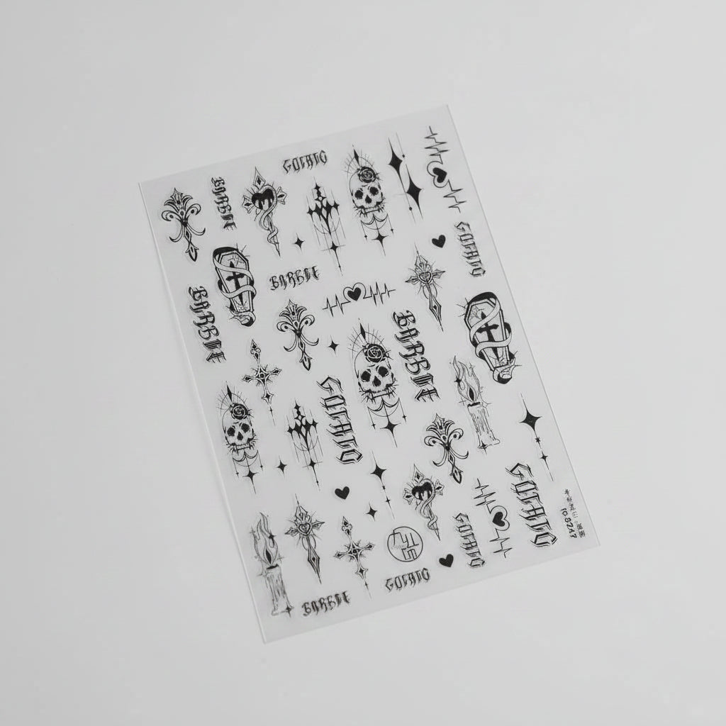 Tomoni Gothic Style Skull, Sword & Candle Nail Stickers (to 5247)