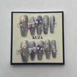 KUZA Press On Nails - Coffin Bow and Charms Design - 8905/8906
