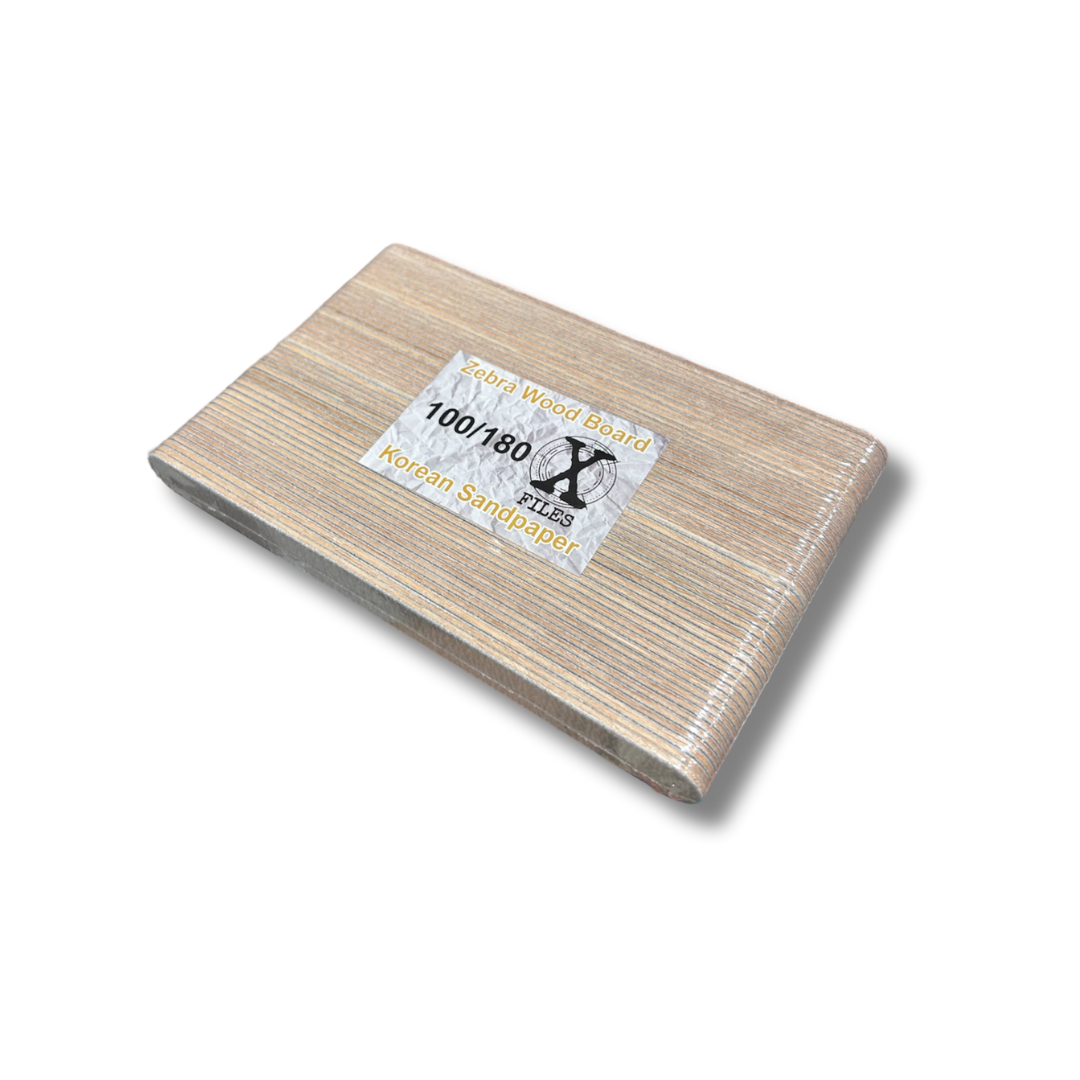 Korean Sandpaper Regular Nail X File Zebra Wood Board (3 Grit Sizes)