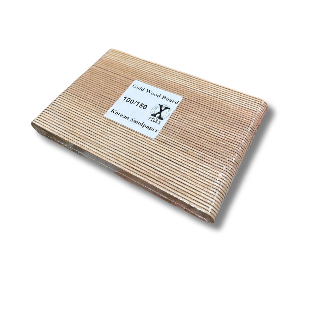 Korean Sandpaper Regular Nail X File Gold Wood Board (3 Grit Sizes)