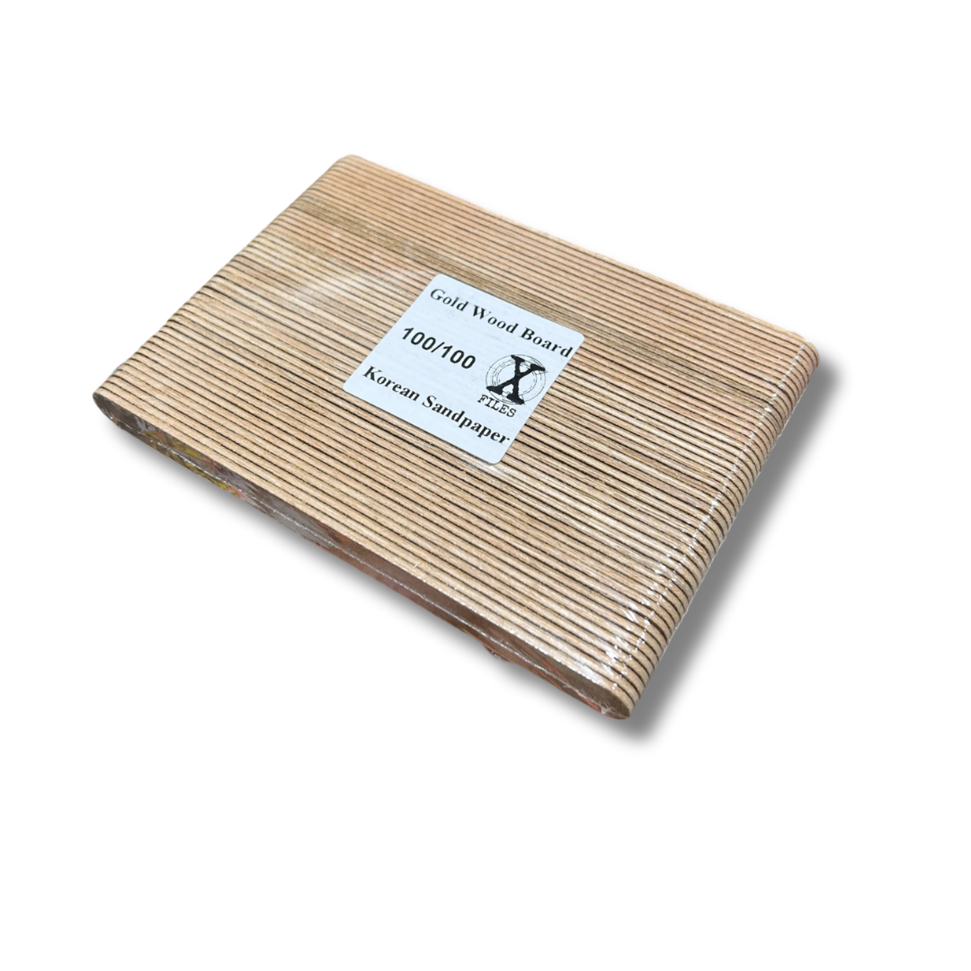 Korean Sandpaper Regular Nail X File Gold Wood Board (3 Grit Sizes)