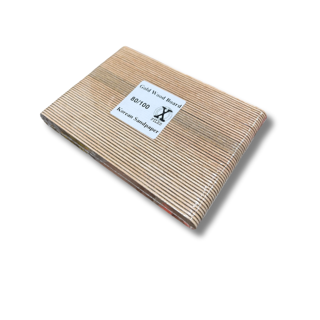 Korean Sandpaper Regular Nail X File Gold Wood Board (3 Grit Sizes)
