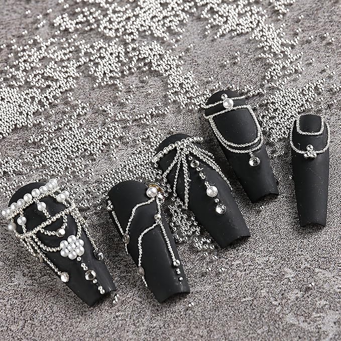 JNBS 3D Nail Art Mini Caviar Beads (Silver) 6 grid 0.5mm-1mm