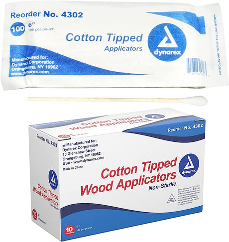 DYNAREX Cotton Tipped Wood Applicators 6" (Pack of 100pcs)