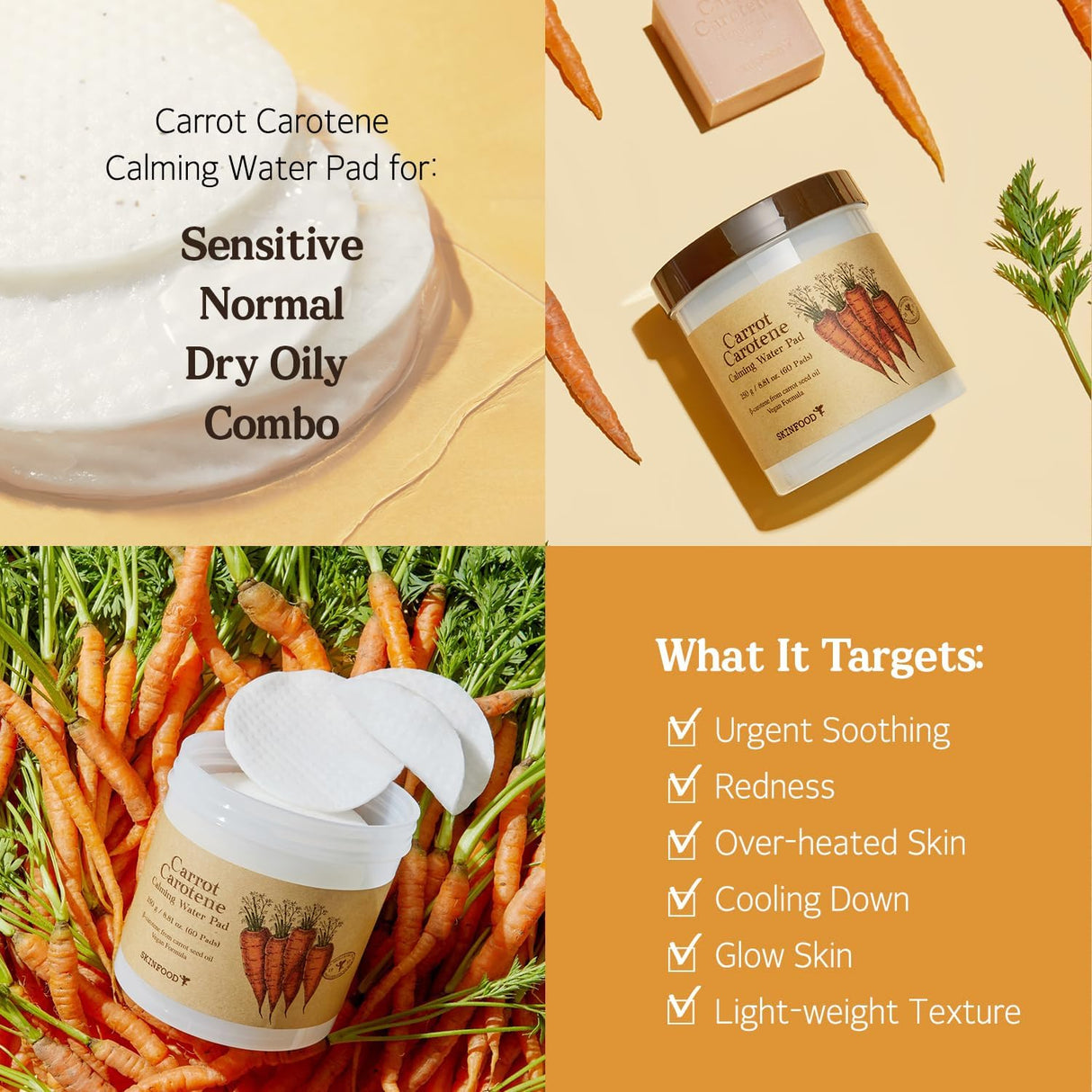 SKINFOOD Carrot Carotene Calming Water Pad 250g (60ea)