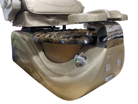 Beige nail chair with a pedicure basin in a store setting