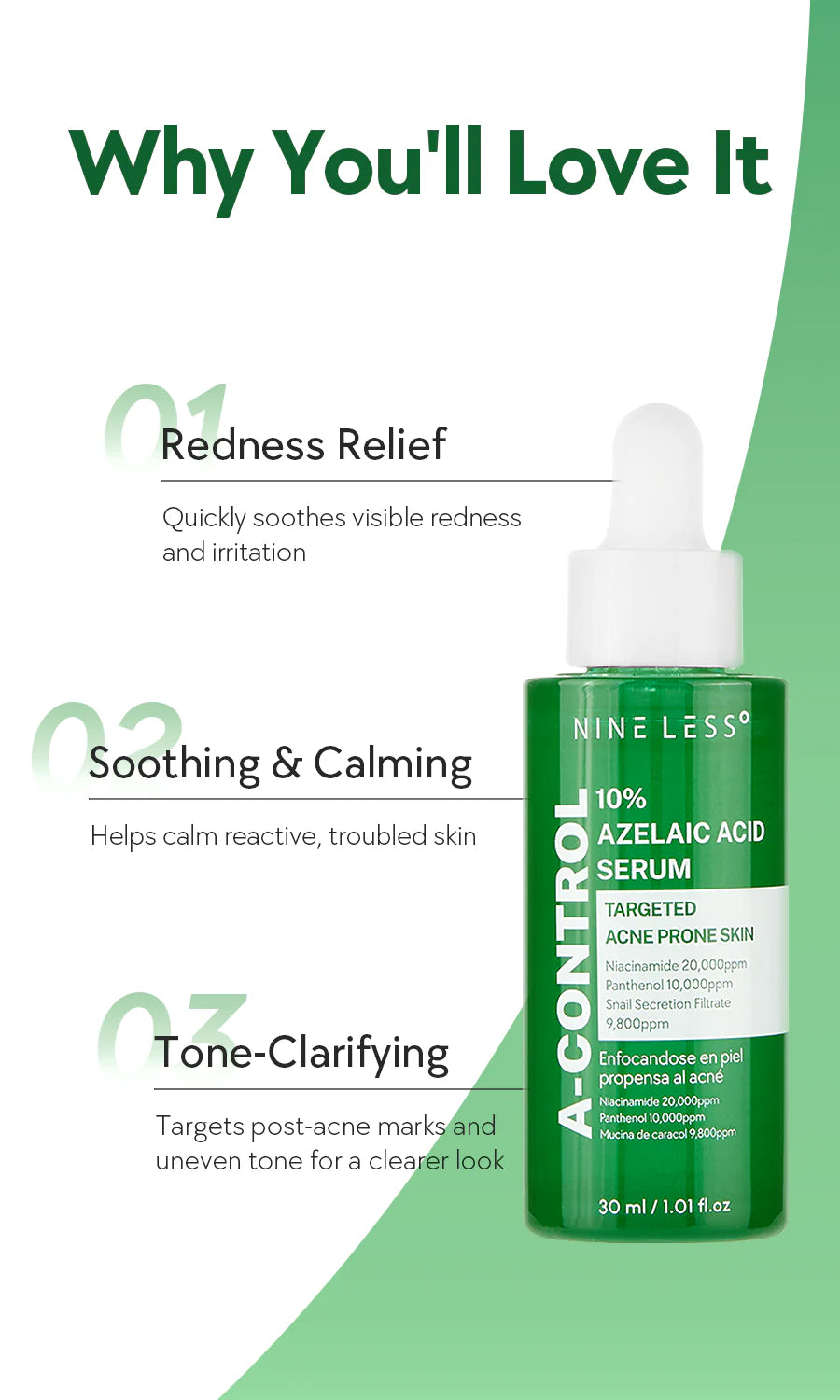 NINE LESS A-Control 10% Azelaic Acid Serum 30ml + Free Gift: 1 Azelaic Acid Cream 15ml