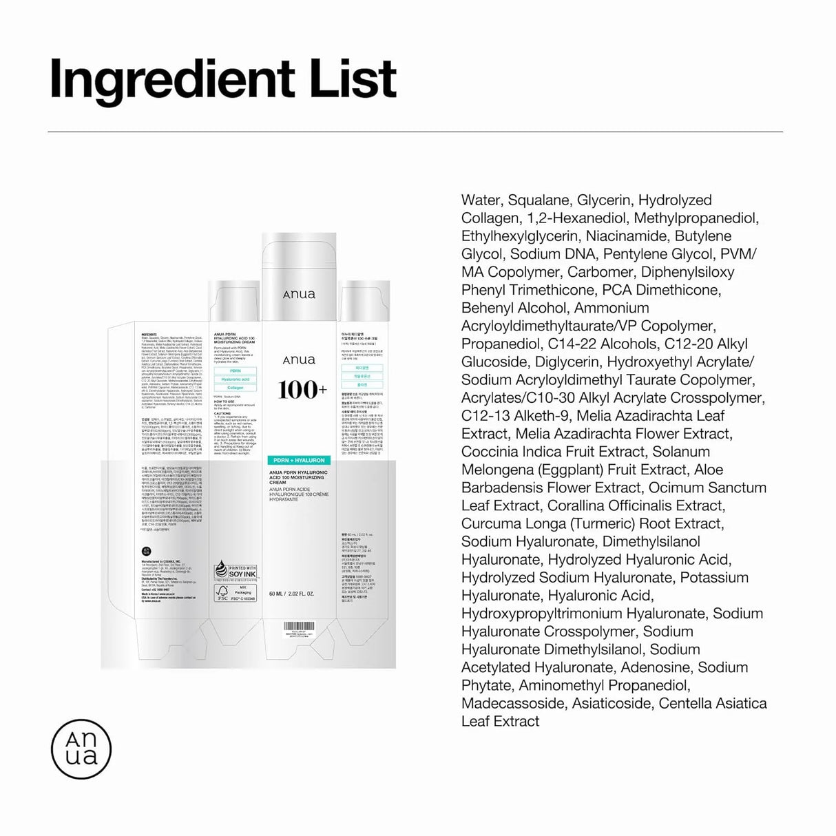 ANUA PDRN Hyaluronic Acid 100 Moisture Cream 60mL