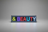Colorful LED sign with text on a door