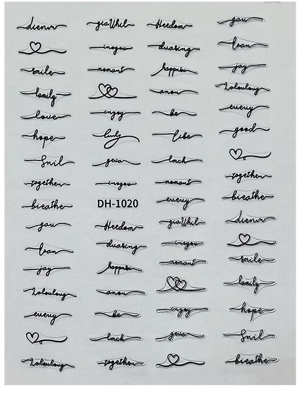 Nail Decals Black English Letter String Nail Stickers DH-1020