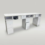 Manicure Nail Table Double TJ-42 - White/Silver - White Top (Please Call JNBS to Order)