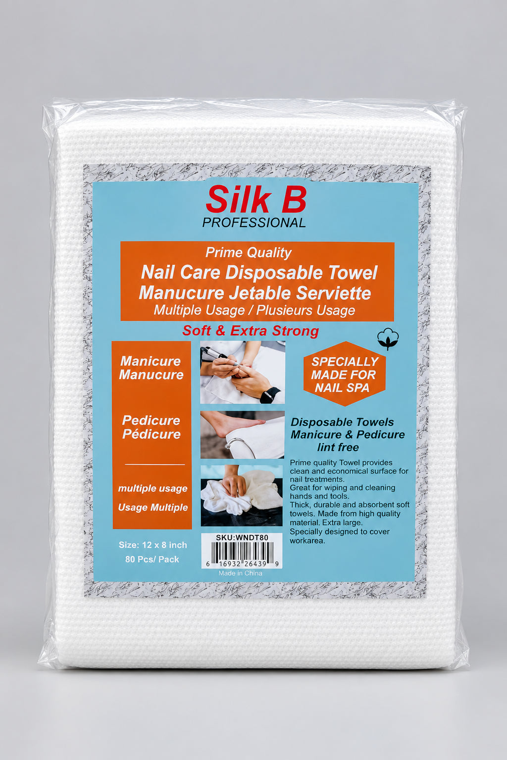 Silk B Disposable Towels Manicure and Pedicure lint free - 80pcs / pack (POS)