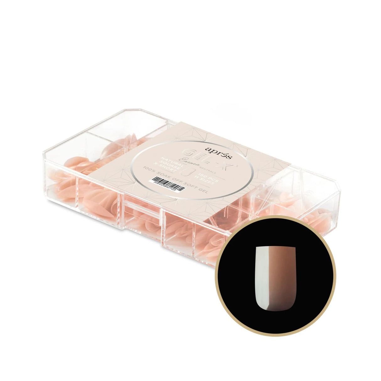 Apres Gel X™ NEUTRALS Box of 150pcs Emma Natural Square Extra Short/ Short/ Medium Tips