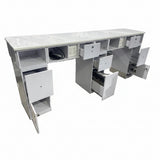 Manicure Nail Table Double TJ-42 - White/Silver - White Top (Please Call JNBS to Order)