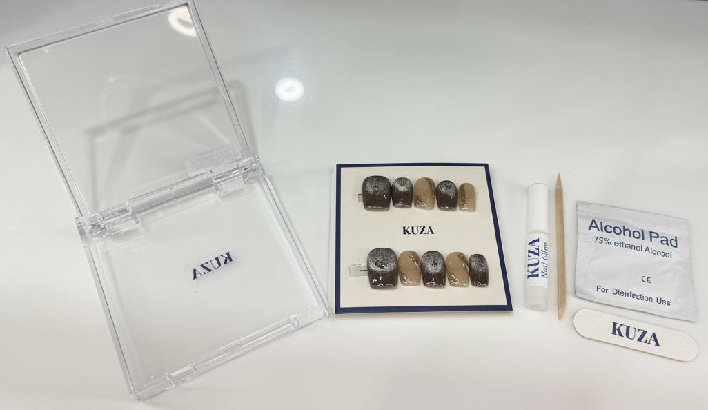 KUZA Press On Nails - Square Brown Cat Eye - 8854/8855/8856