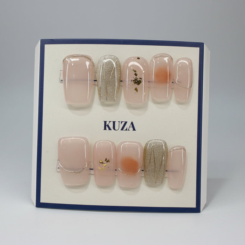 KUZA Press On Nails - Square Cat Eye Pink & Gold - 8857/8858/8859