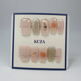 KUZA Press On Nails - Square Cat Eye Pink & Gold - 8857/8858/8859