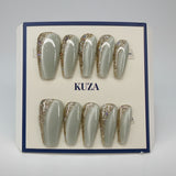 KUZA Press On Nails - Cat Eye and Gold Glitter Design - 8890/8891