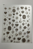Tensor 3D Metallic Gold / Silver Sacred Heart & Cyber Star Nail Stickers