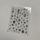 Tensor 3D Metallic Gold / Silver Sacred Heart & Cyber Star Nail Stickers