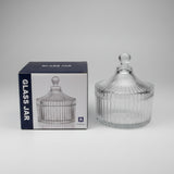 JNBS Fancy Embossed Glass Powder Jar with Lid 9011