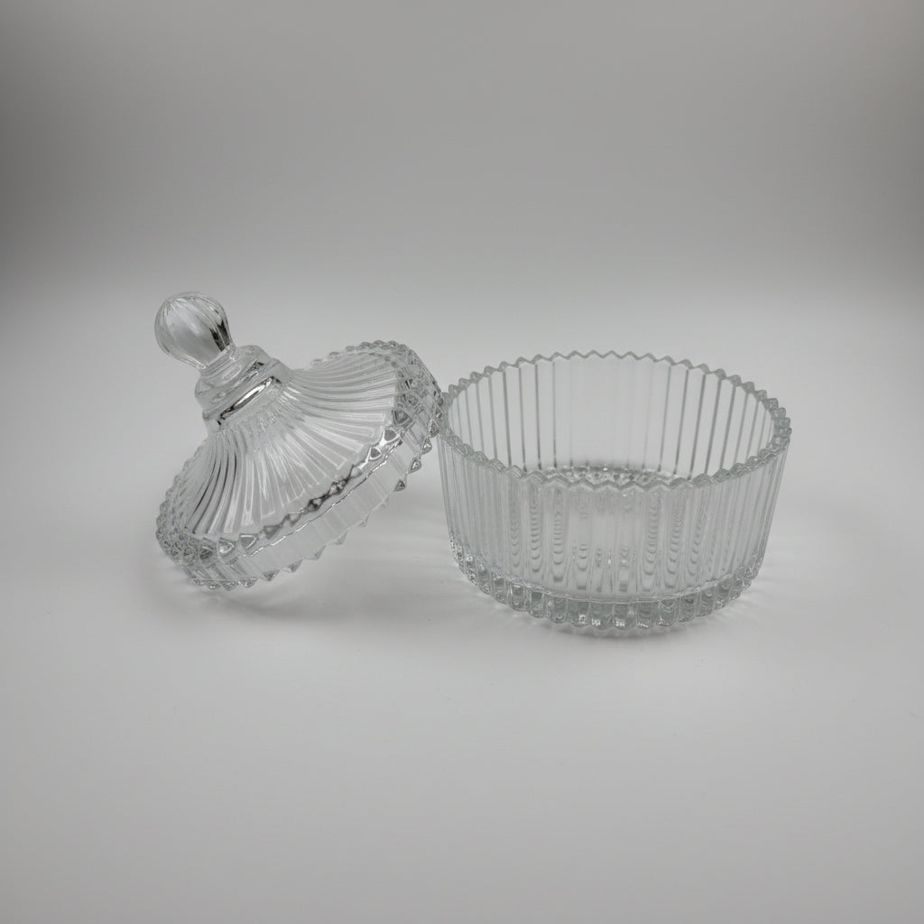 JNBS Fancy Embossed Glass Powder Jar with Lid 9011