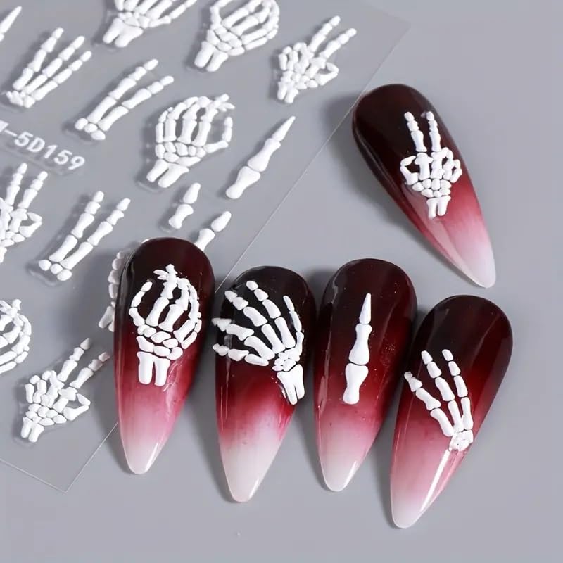 JNBS 5D Nail Sticker Halloween 5D Embossed White Skull