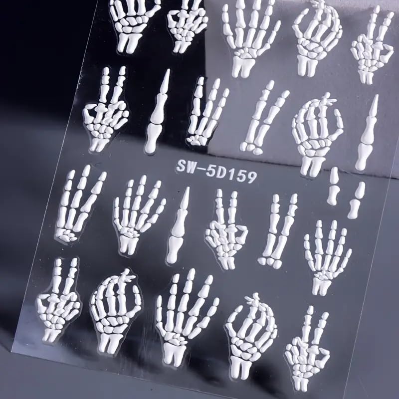 JNBS 5D Nail Sticker Halloween 5D Embossed White Skull