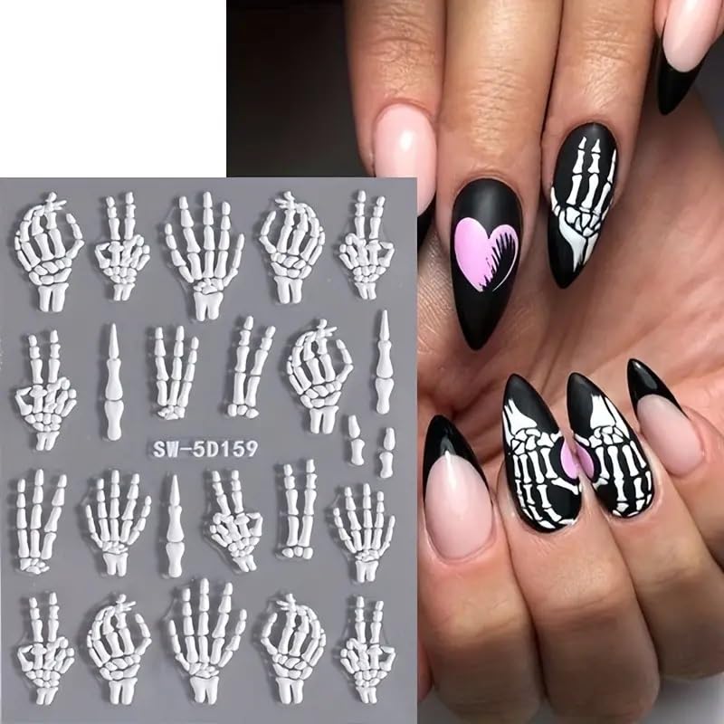 JNBS 5D Nail Sticker Halloween 5D Embossed White Skull