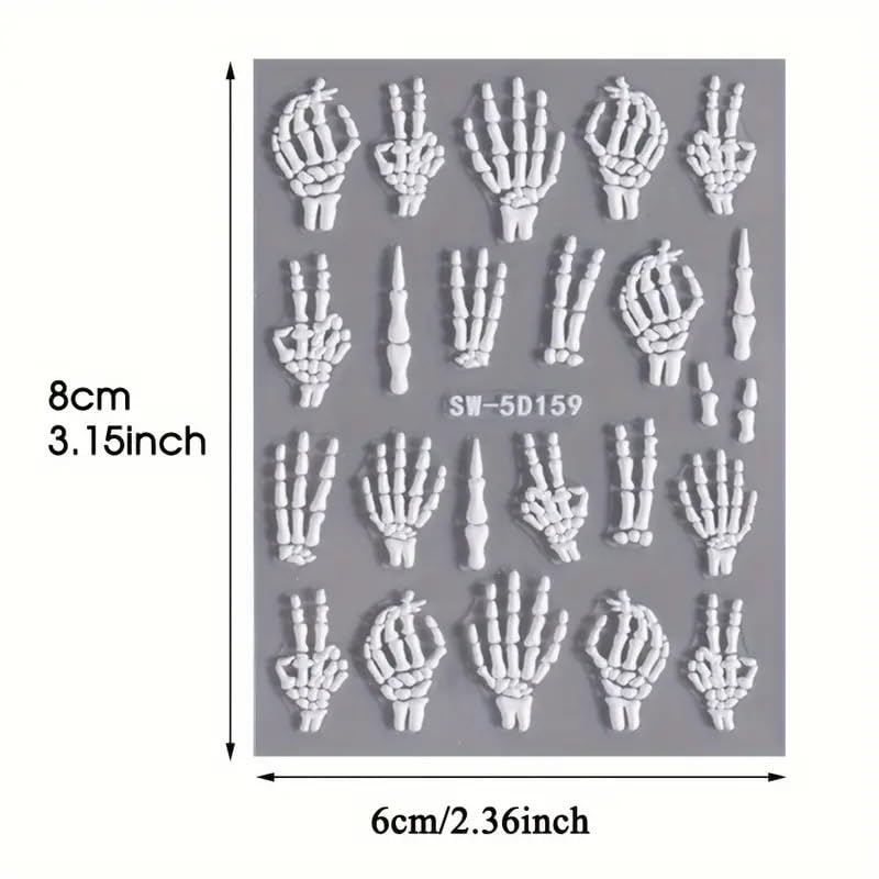 JNBS 5D Nail Sticker Halloween 5D Embossed White Skull