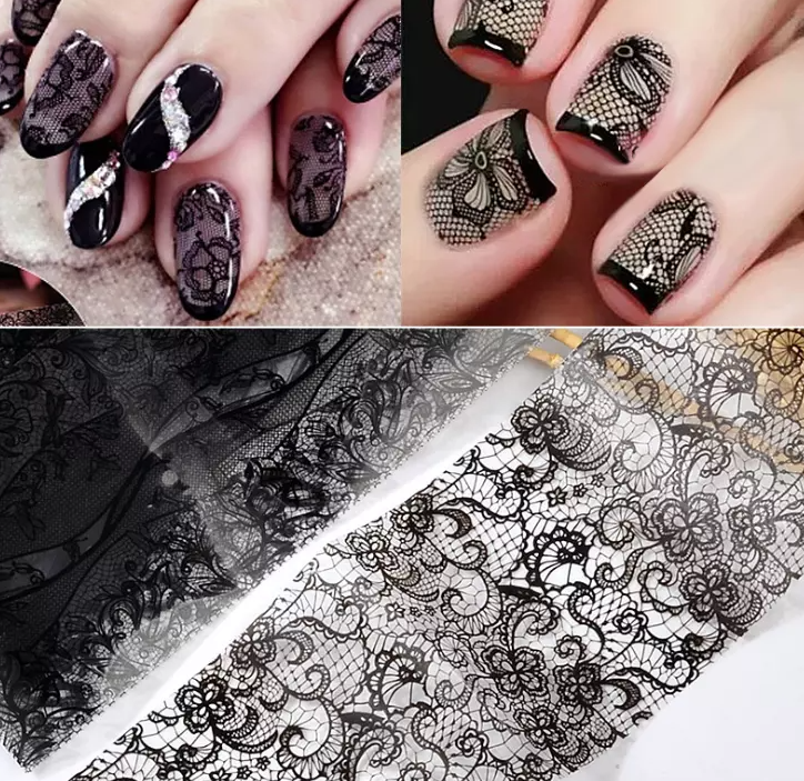 JNBS Nail Foil Box of 10 Sheets Black Lace Flower Floral 7924