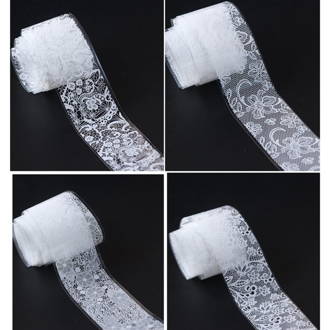 JNBS Nail Foil Box of 10 Sheets White Flowers