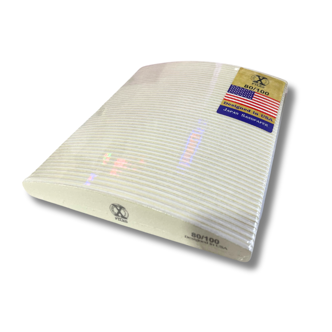 Japan Sandpaper Regular Nail X File Half Moon Shape White (80/100)