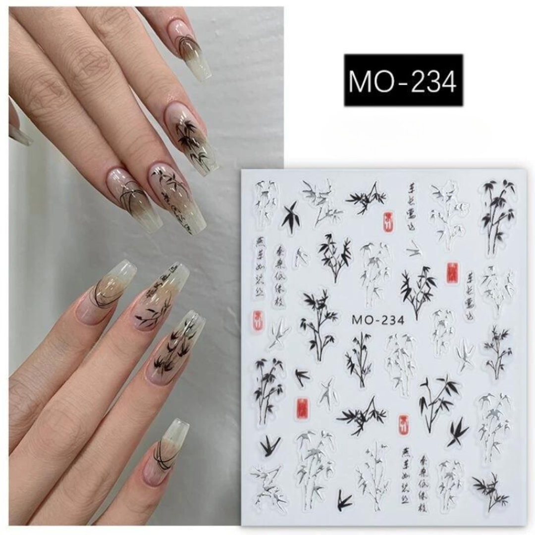 MOSR Nail Art Sticker Retro Chinese Ink Bamboo