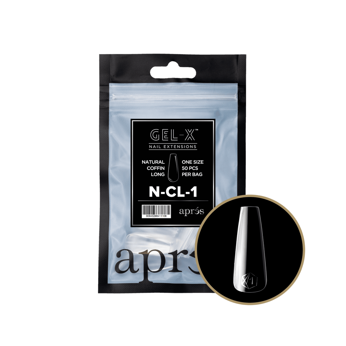 Apres Gel X™ Refill Bags (50pcs) Natural Coffin Long Tips