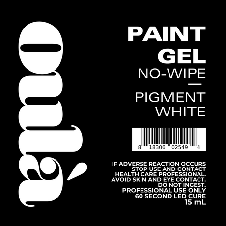 Label for paint gel with text and a barcode on a black background 