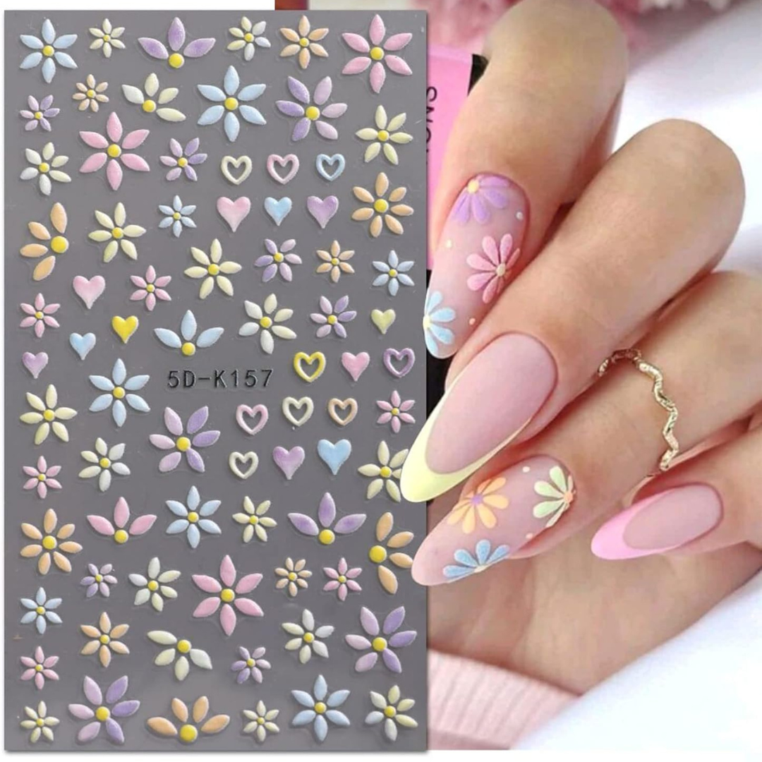 JNBS Nail Sticker Embossed Flower Heart 5D-K157
