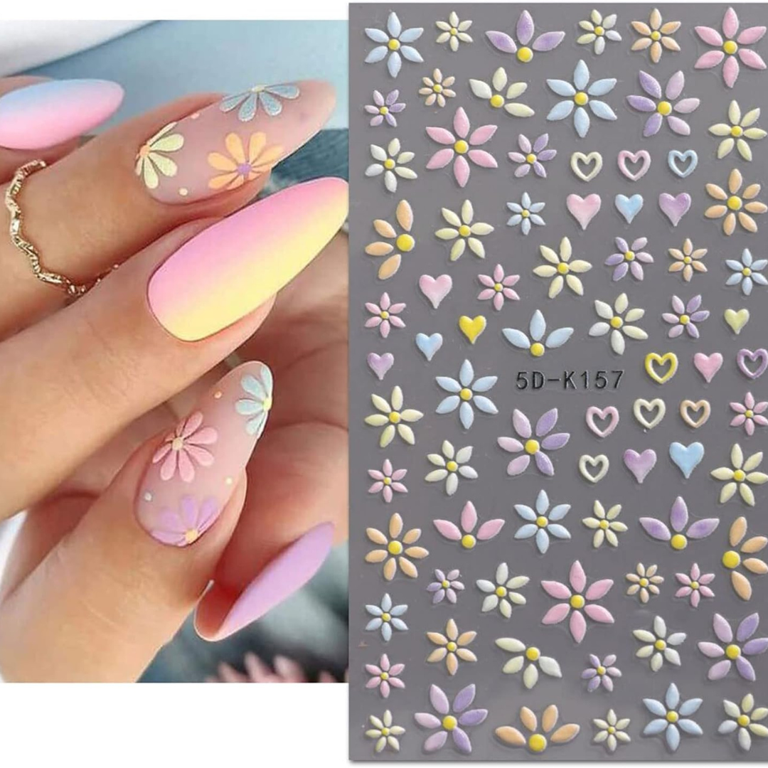 JNBS Nail Sticker Embossed Flower Heart 5D-K157