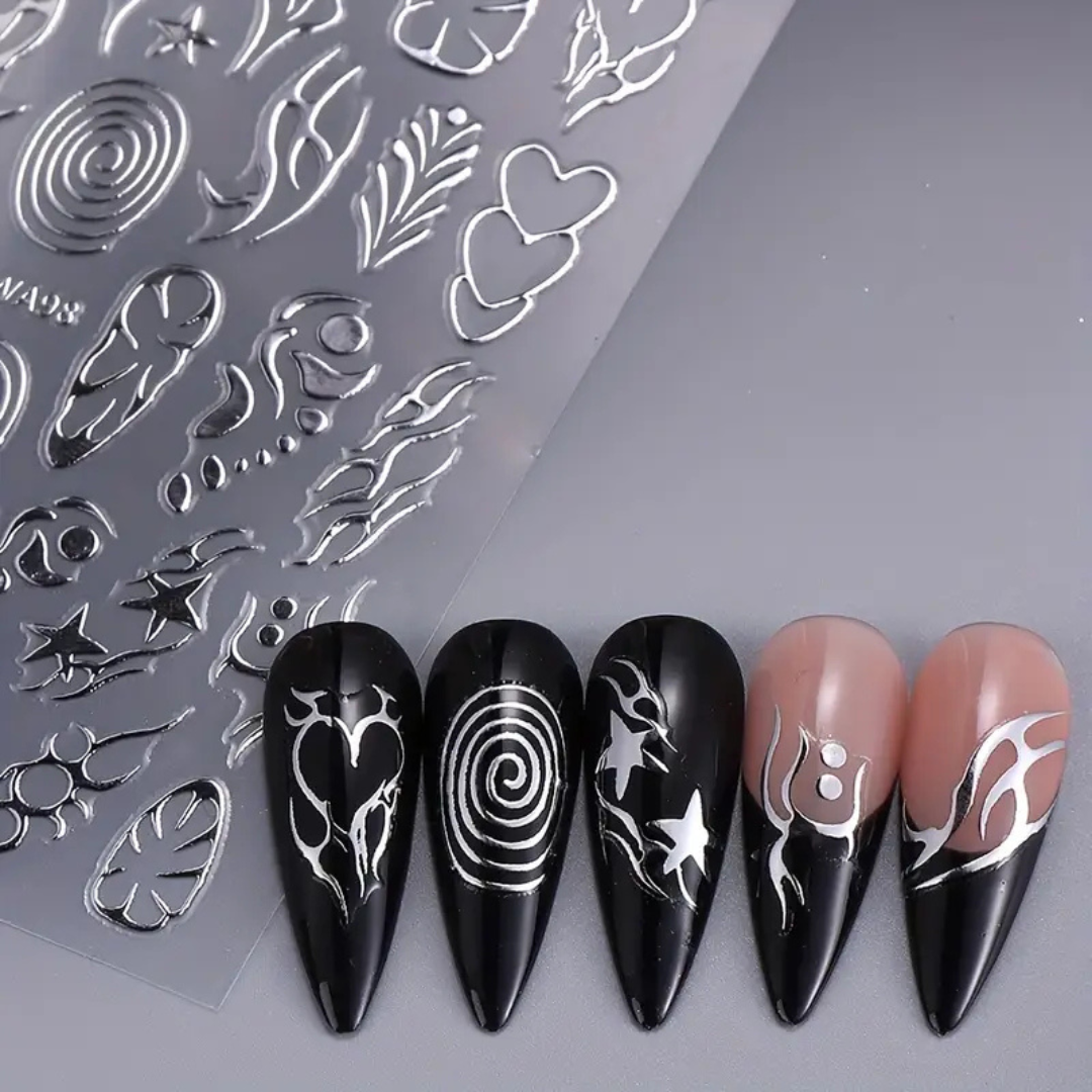 JNBS Nail Sticker Metallic Silver Designs SWA98