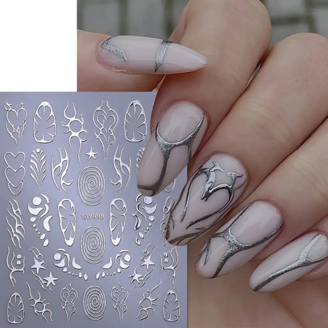 JNBS Nail Sticker Metallic Silver Designs SWA98