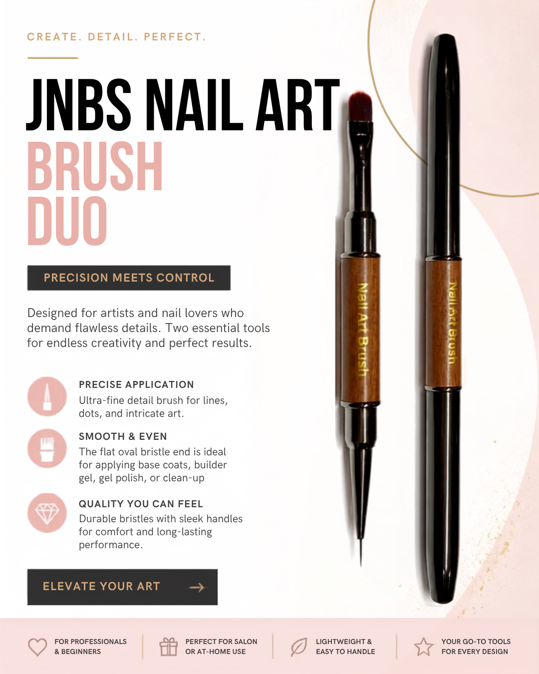 JNBS Double-Ended Wooden Gel & Fine Detail Liner Brush