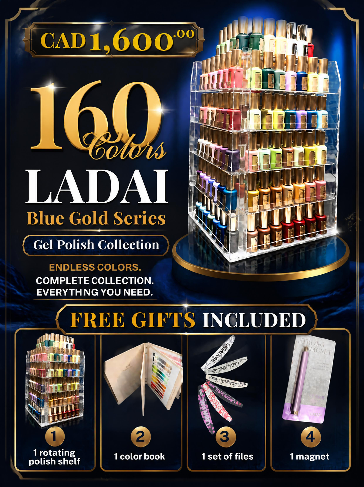 LADAI Blue Gold Series 160-Color Gel Polish Collection | HEMA & TPO Free