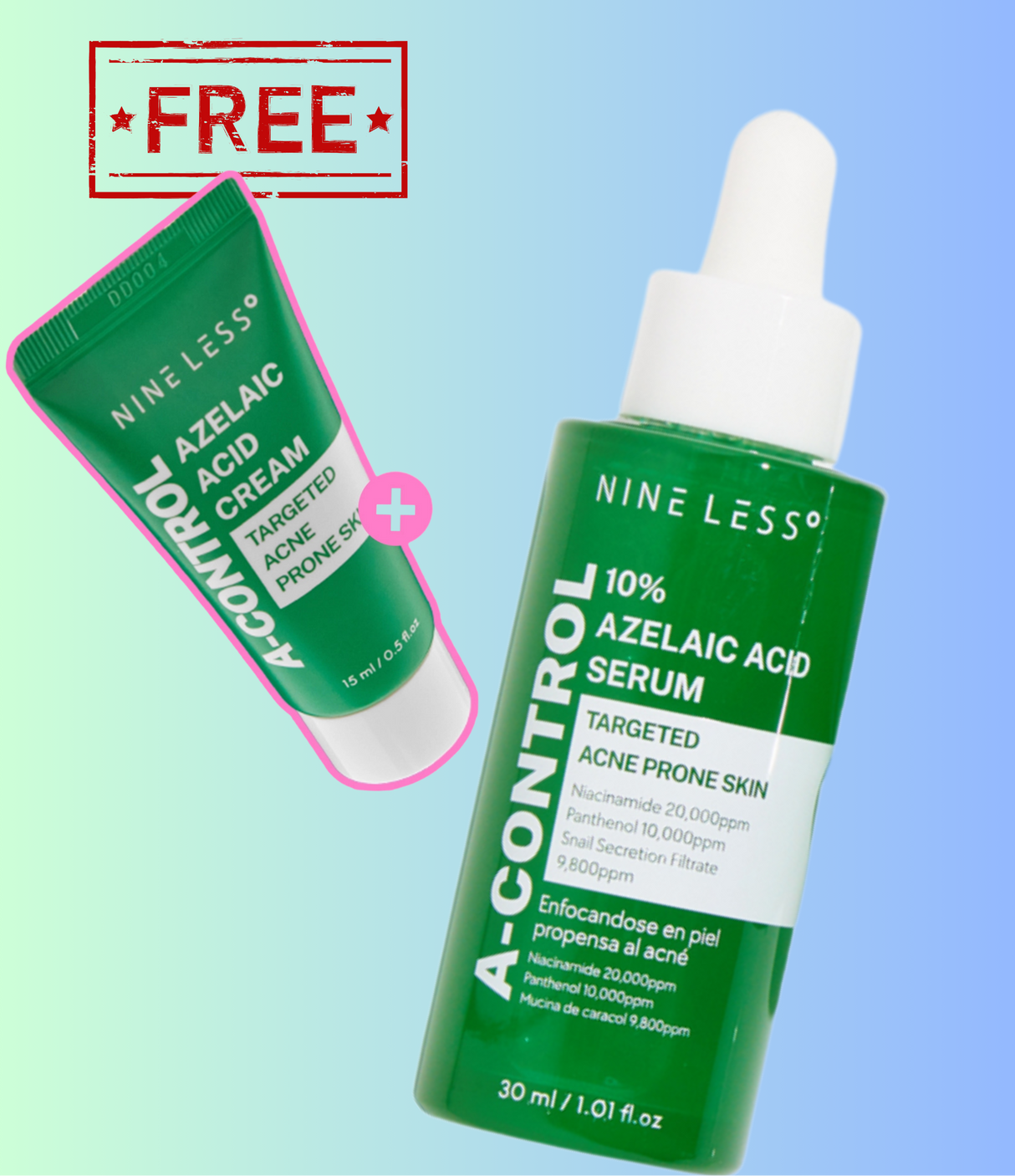 NINE LESS A-Control 10% Azelaic Acid Serum 30ml + Free Gift: 1 Azelaic Acid Cream 15ml