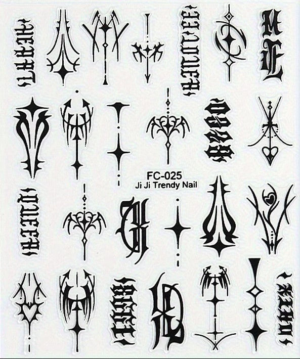 Joyful Nail Gothic Geometric Line & Letter Nail Stickers FC-025